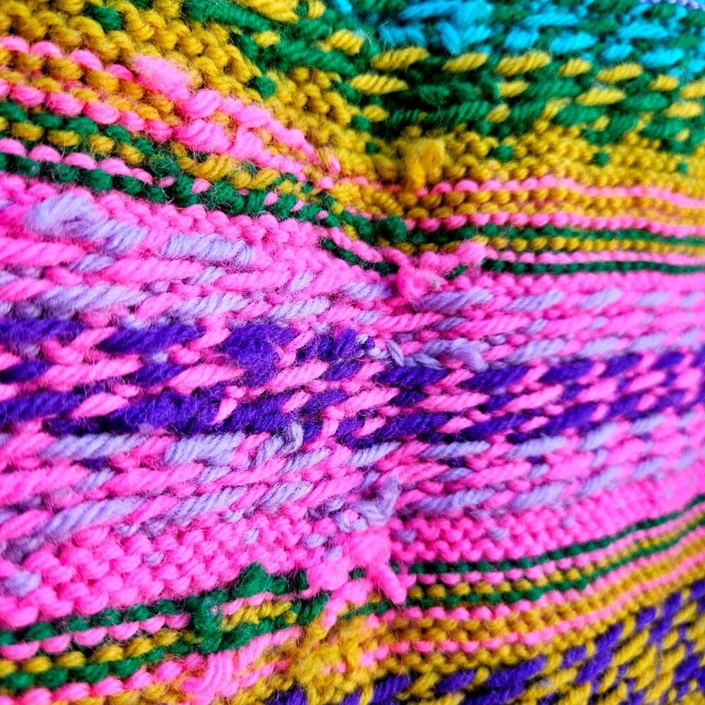 Vintage Hand Knit Colorful Fair Isle Skirt Pastel Elastic Waist Medium - Picture 6 of 15